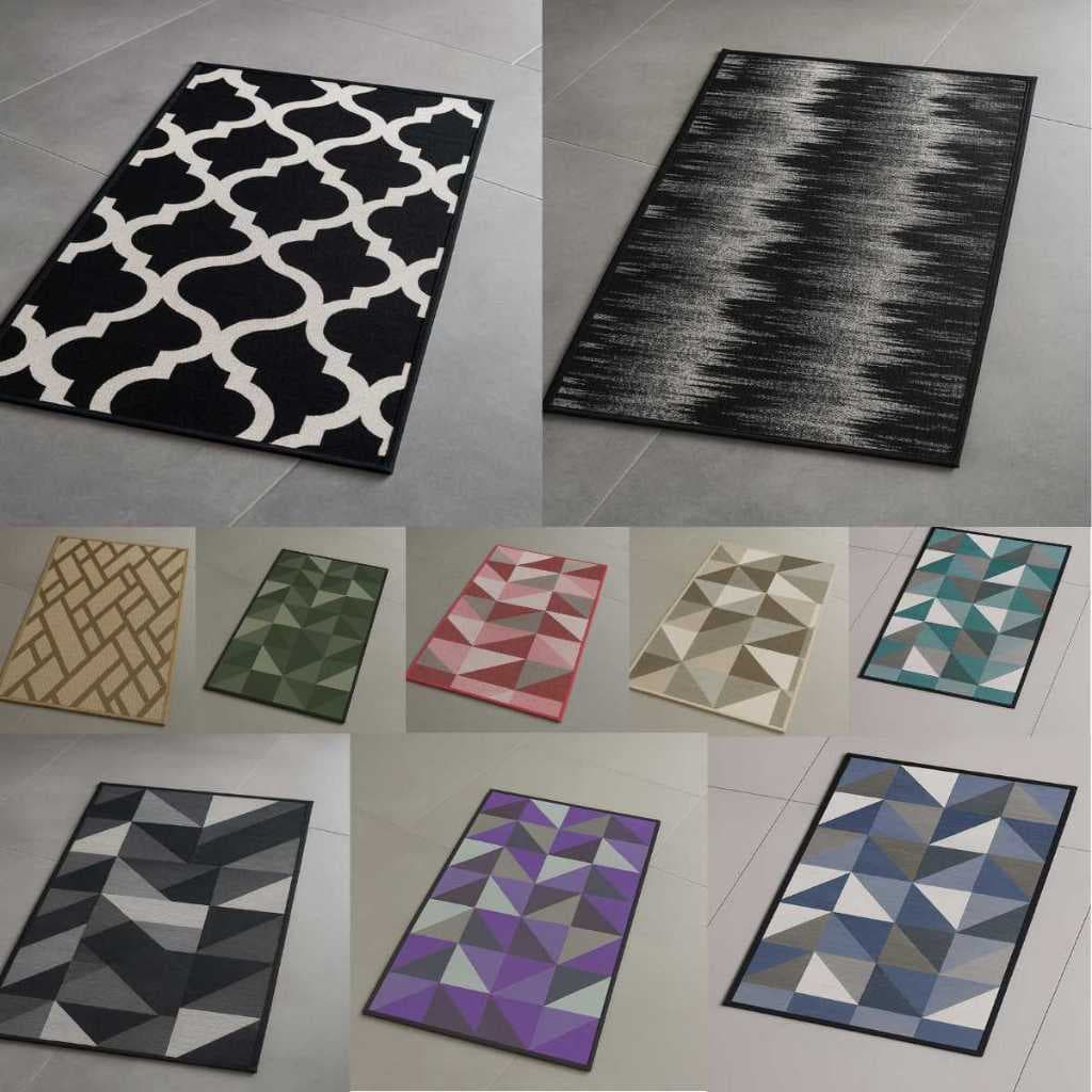 Kit com 5 Tapetes Capacho de Porta 65x35cm – Estampas Variadas, Jacquard Antiderrapante, Decorativo