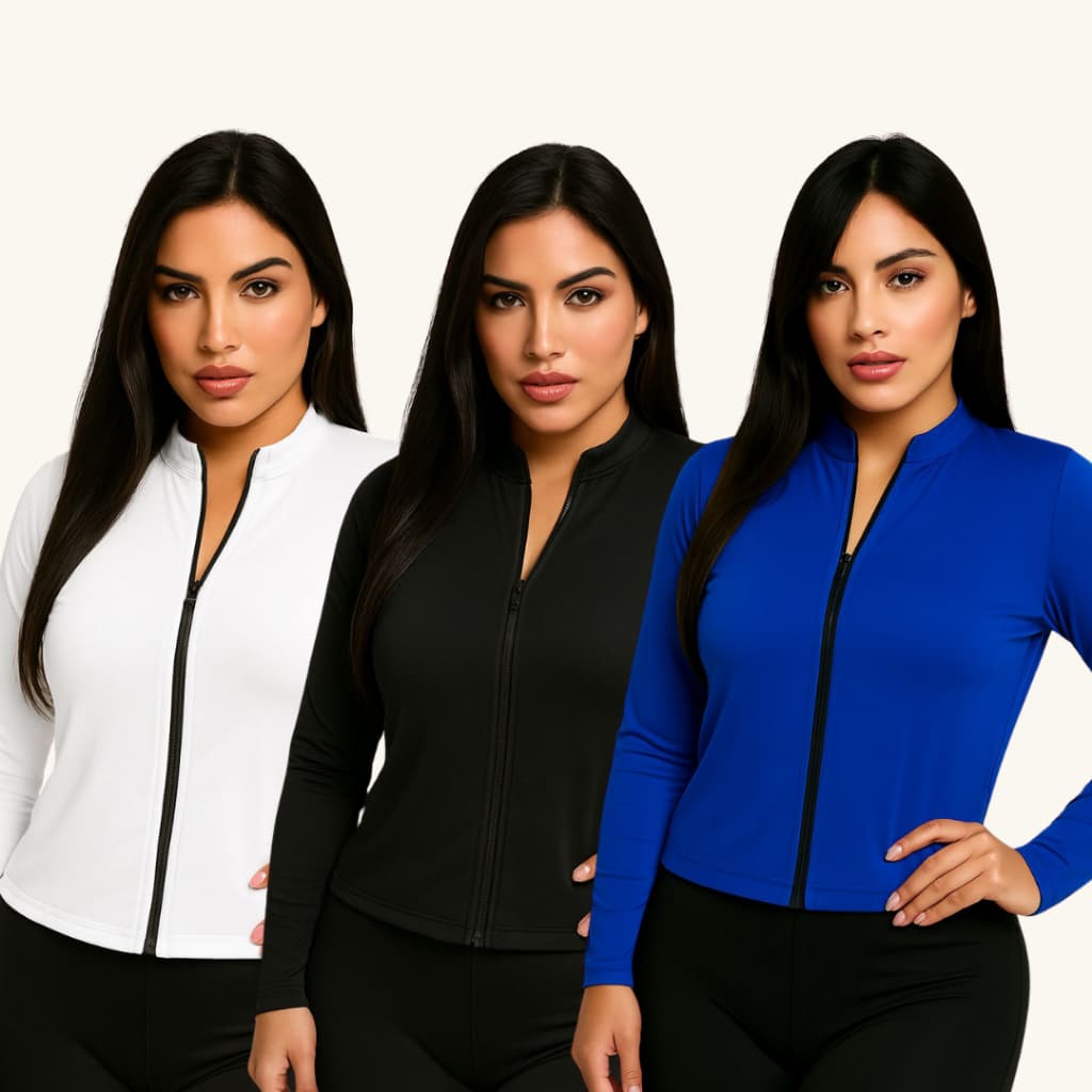 Kit 3 Blusa Térmica Zíper Slim Dryfit Feminina Academia Casaquinho com Proteção UV