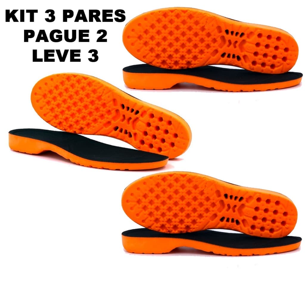 Kit 3 Palmilha Ortopédica Anatômica em Gel-PU Confortável Bota Coturnos Militar Segurança