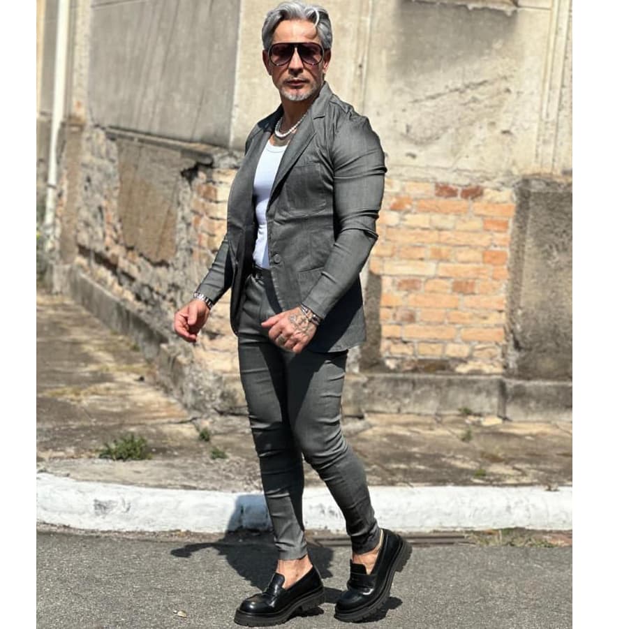 Conjunto Blazer E Calça Alfaiataria Masculino Bengaline Elastano Slim Esporte Fino Premium