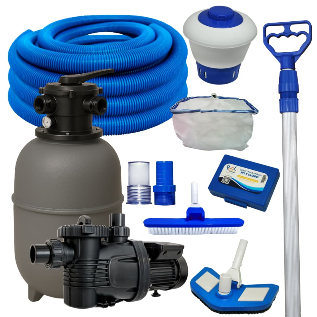 Filtro 200 e Bomba 1/4cv 220v Para Piscina Com Kit De Limpeza Completo Aspiração e Limpeza 19 Mil Litros