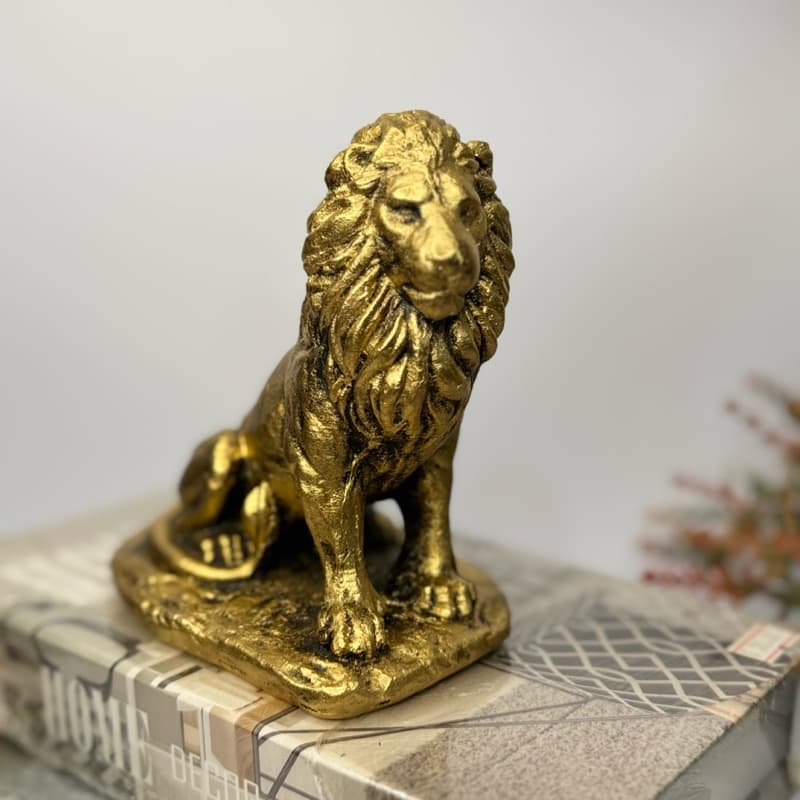 Escultura Estátua Leão Sentado Pequeno Luxo