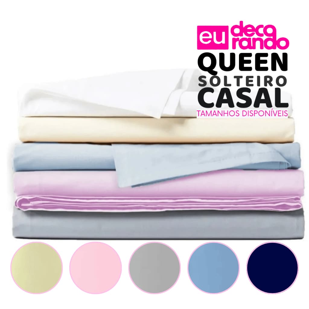 Lençol 400 Fios Percal Avulso Sem Elástico Queen Casal e Solteiro varias Cores
