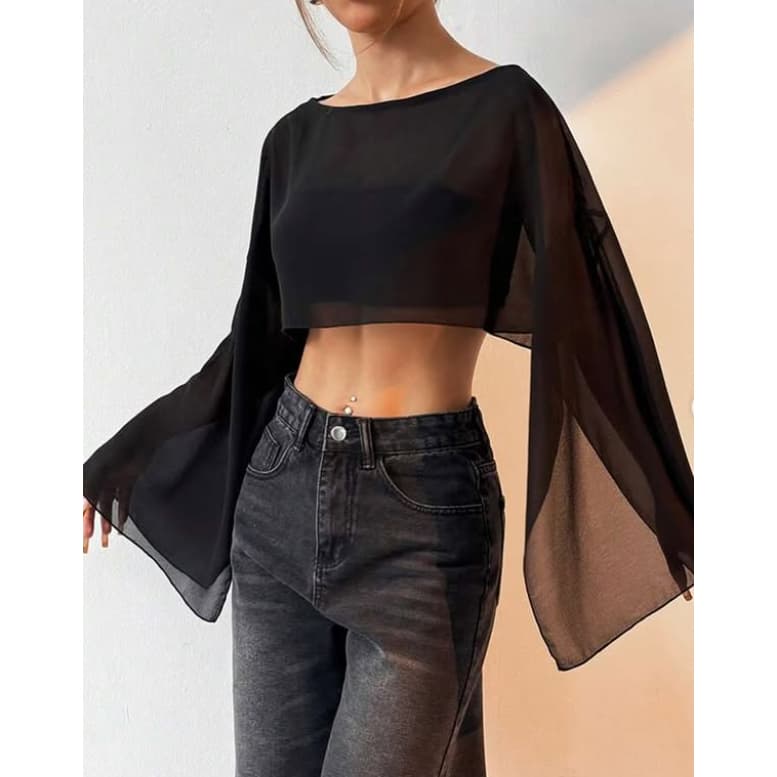 Cropped Tule Manga Longa