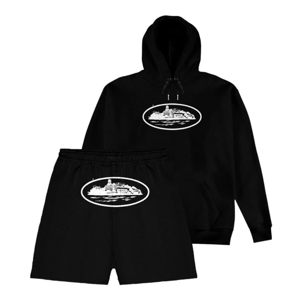 Kit Moletom Canguru + Bermuda Corteiz Ilha Rules the World Alcatraz CRTZ Streetwear Algodão Infantil