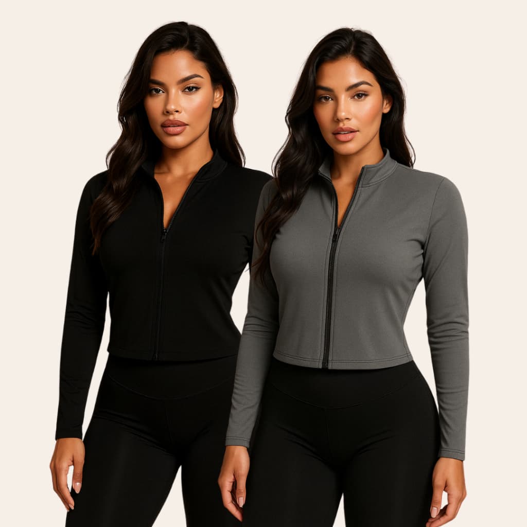 Kit 2 Casaco Feminino Treino Academia Slim Ziper Dryfit Proteção Solar Blusa Térmica