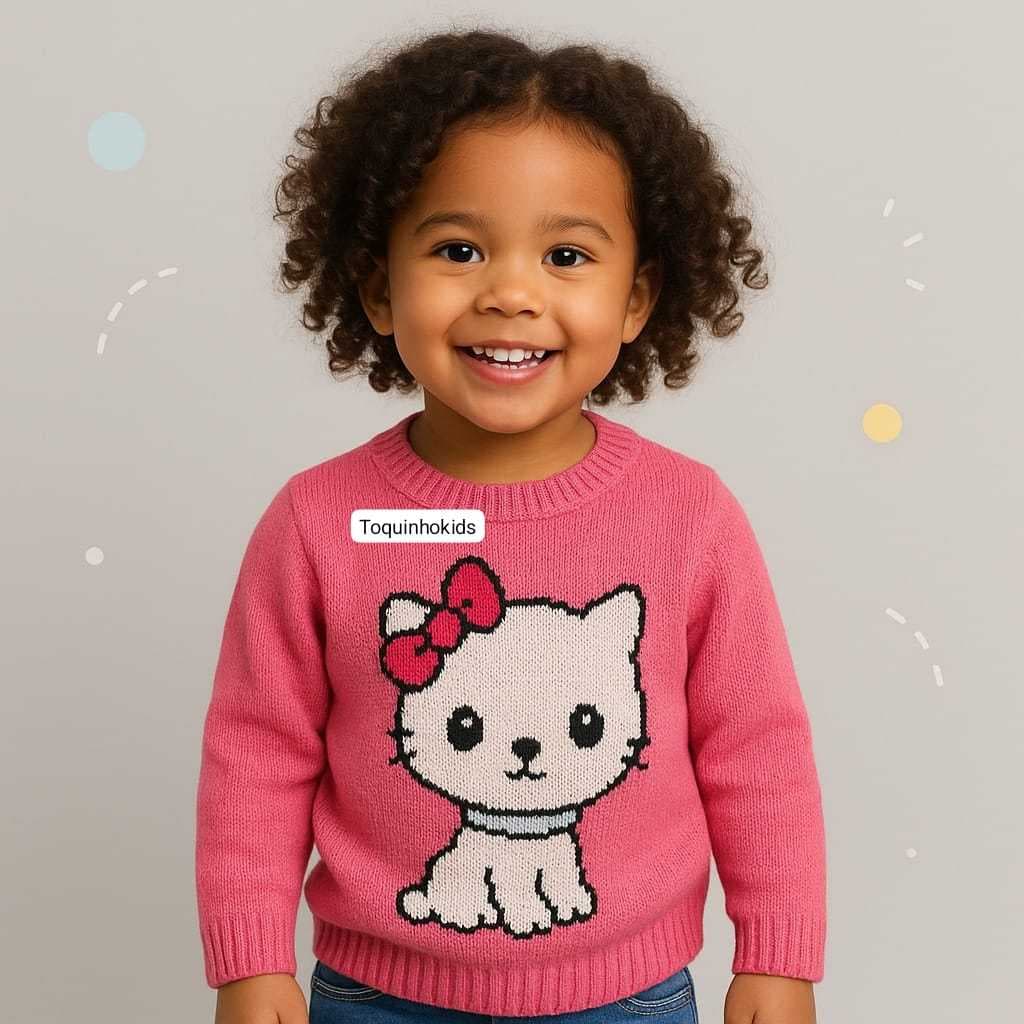 Blusa de lã manga longa infantil para menina estilosa blogueirinha