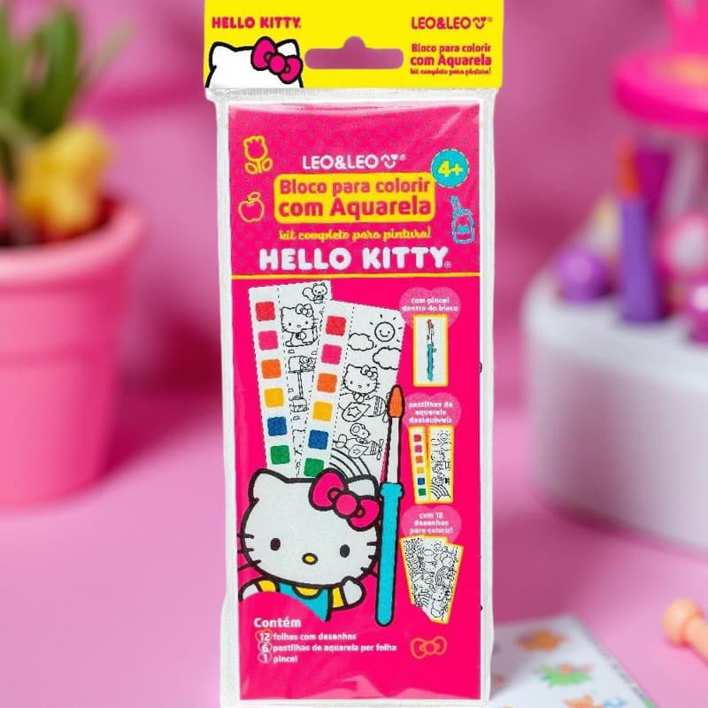 Bloco Livro Para Colorir Com Aquarela Hello Kitty Com Pincel