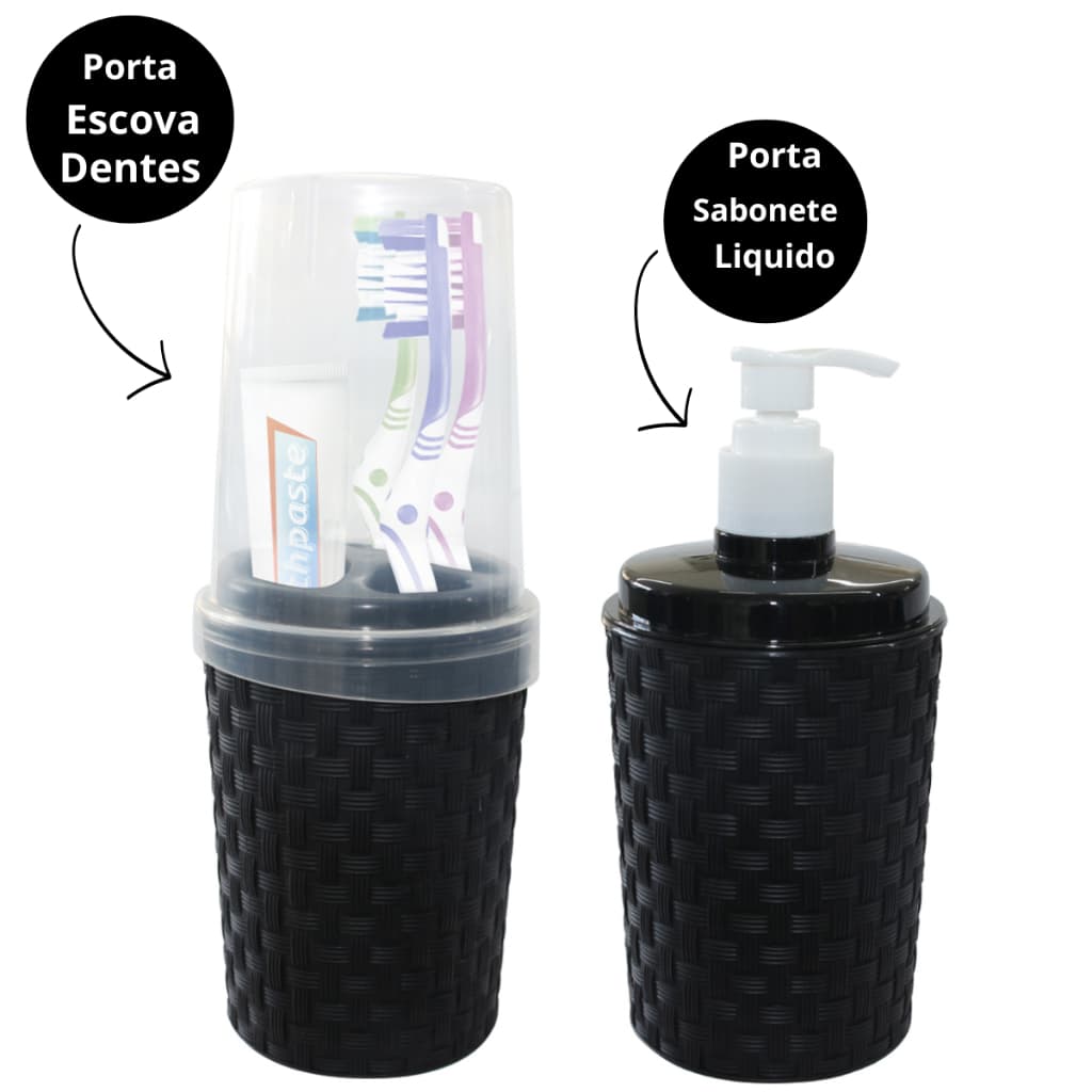 Kit Banheiro Porta Sabonete Líquido-Escova De Dente - 2 Peças