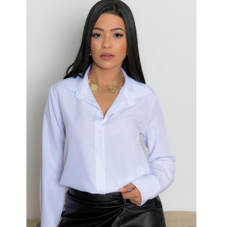 Camisa blusa social/feminina/manga longa/de 8 botões/em/tecido/liso/crepinho
