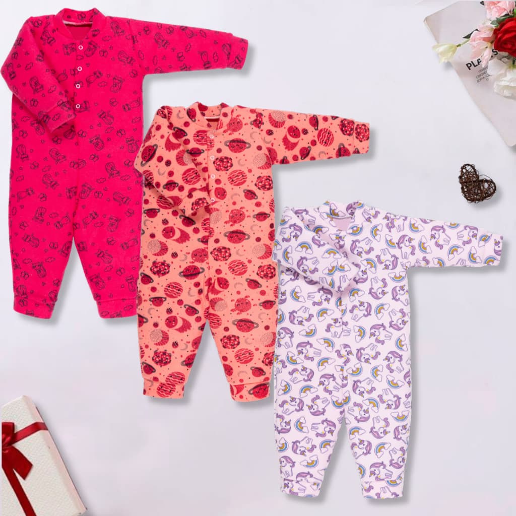 3 Pijama Macacão Soft Longo Inverno Infantil 1 Á 8 Menina