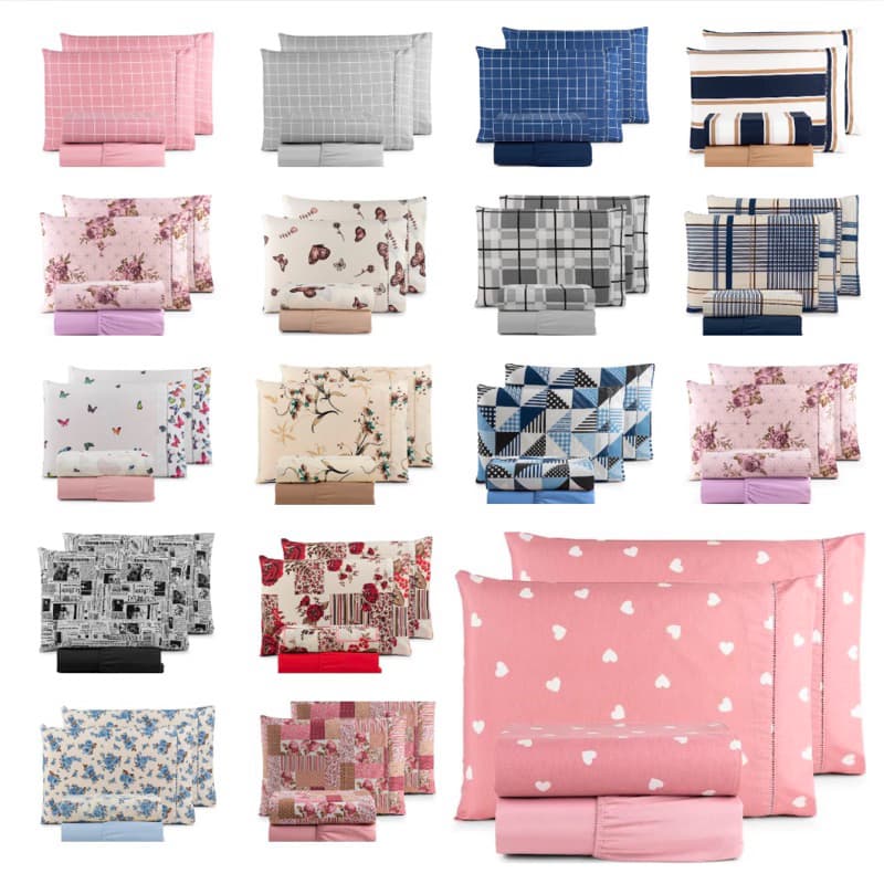 Jogo de Lençol 4 Peças Ponto Palito 100% Algodão Diversas Estampas 180 Fio Solteiro Casal Queen King