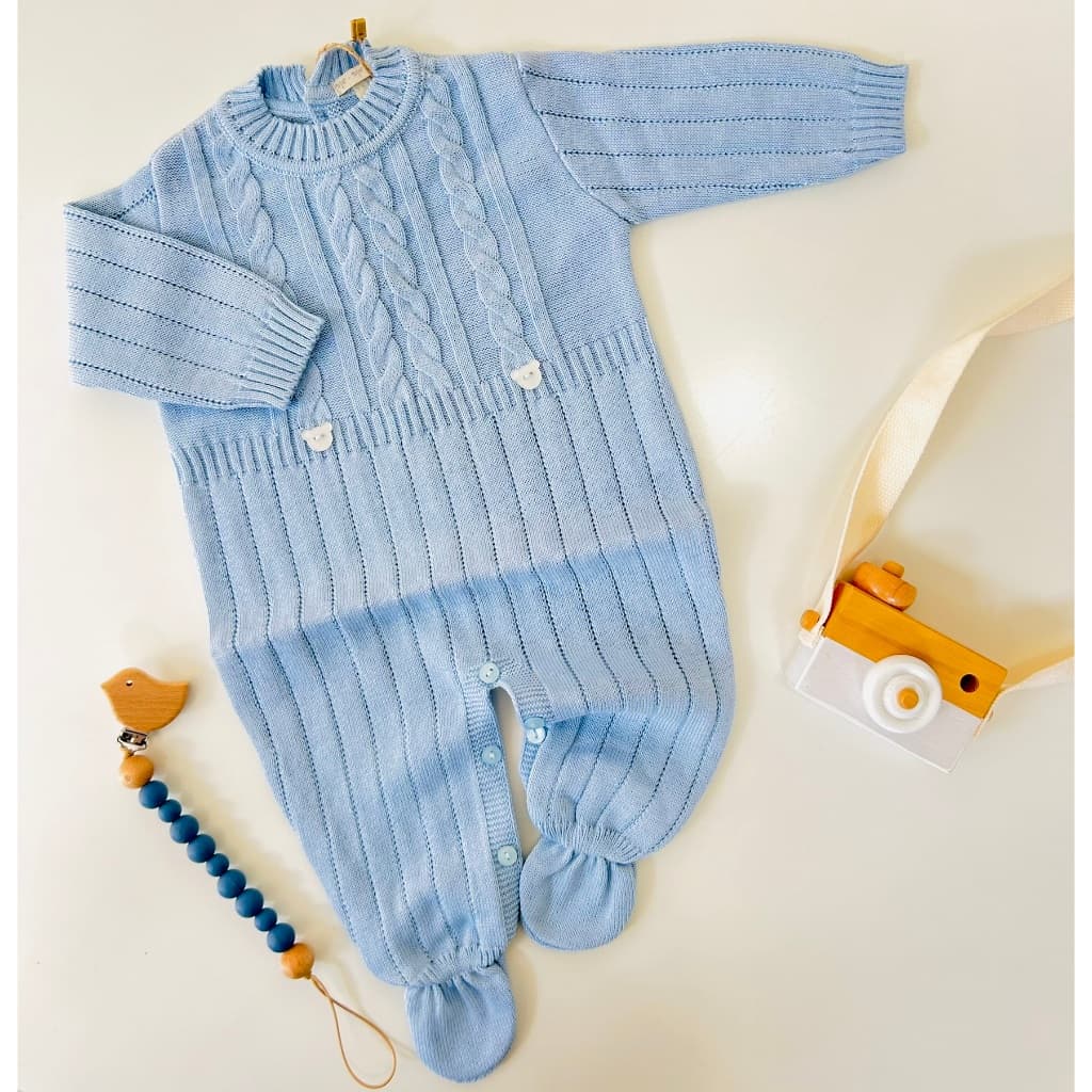 Macacão de Bebê Trançado Roupa em Tricot Ursinho Saída Maternidade Recém Nascido Menina Menino