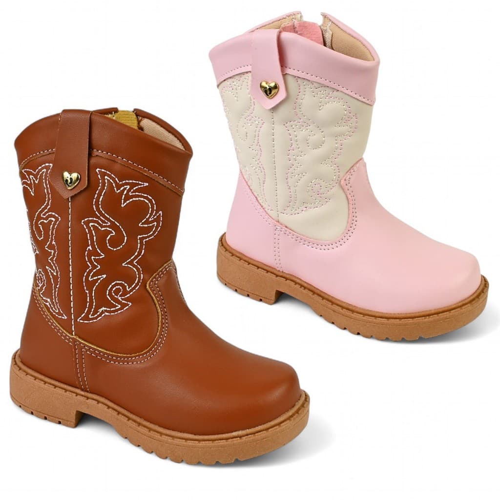 Bota Texana Infantil Feminina Country Cano Longo com Ziper Lateral