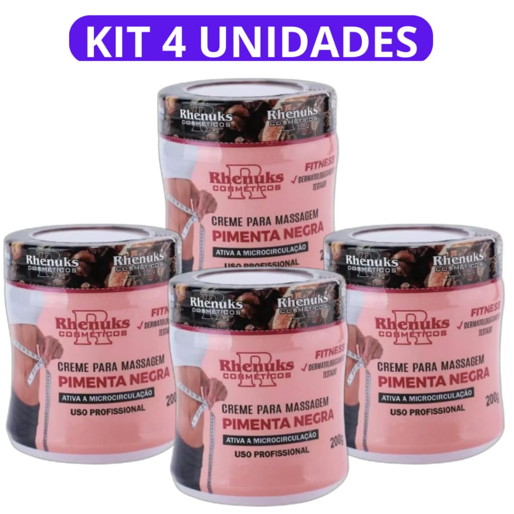 Kit 4 Creme PIMENTA NEGRA Redutor de Medidas 200g - Rhenuks Cosméticos