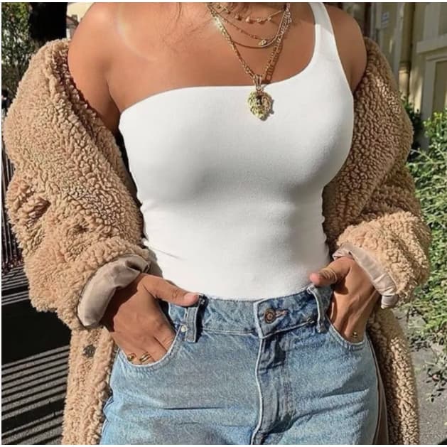 Body Feminino Um Ombro só Mula Manca Suplex Bory Moda Blogueira Com Forro Bore Bodys