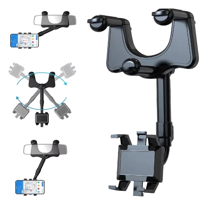 Suporte para Celular Smartphone com Apoio no Retrovisor Extensível Giro 360º
