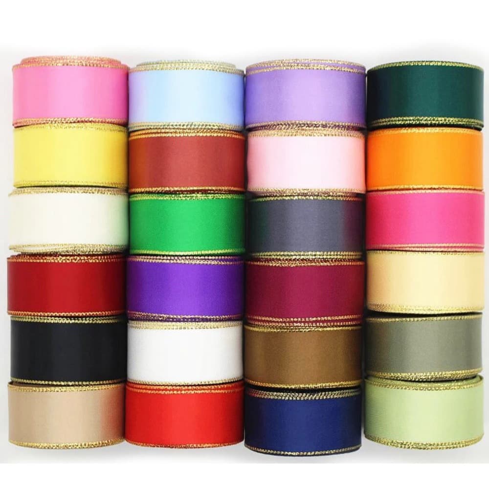 Fita de Cetim Borda Dourada N9 - 10 metros - Varias Cores