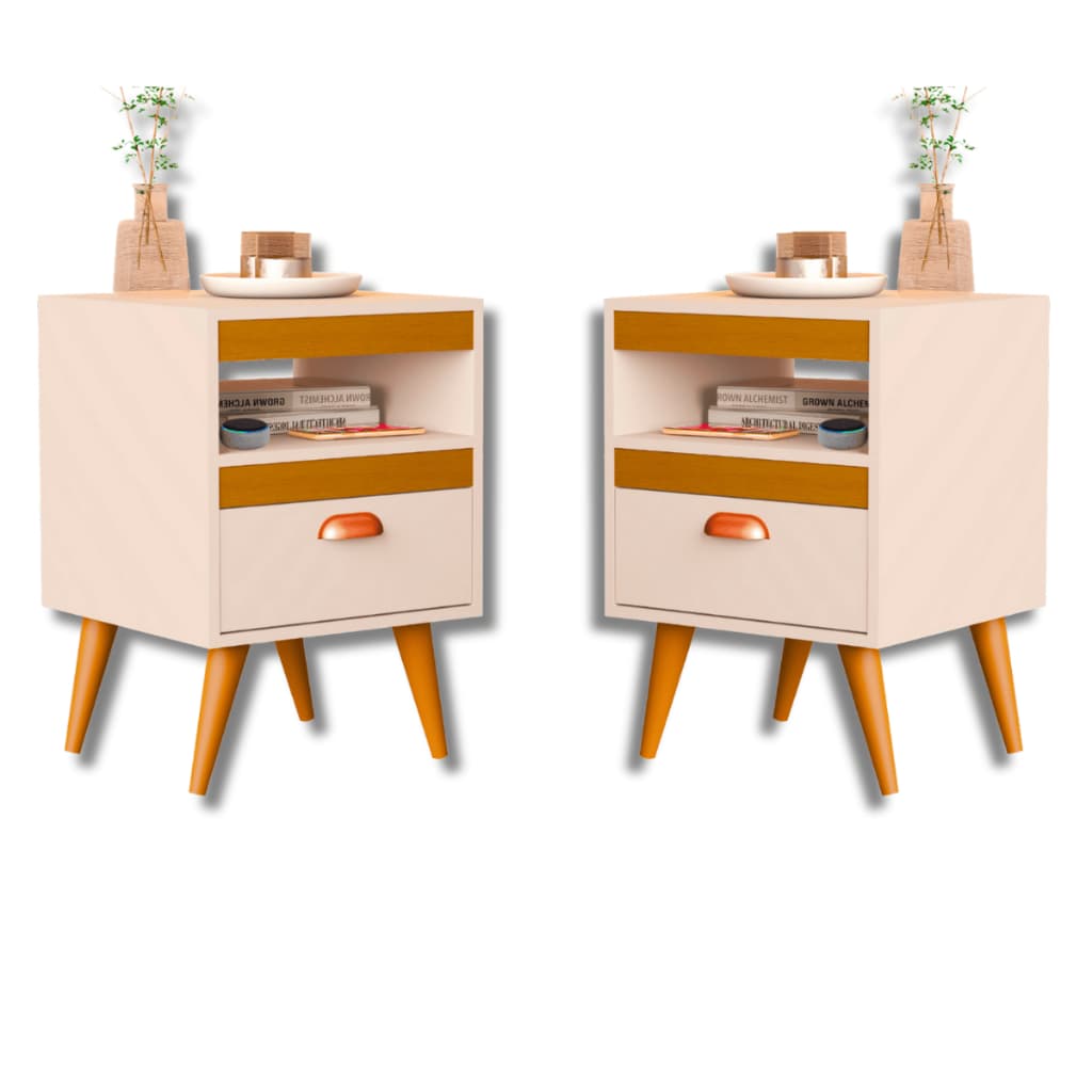 PROMOÇÃO Kit 2 Mesa De Cabeceira Para Quarto Com Pés e Gaveta Com Nicho Criado Com 2 Unidades