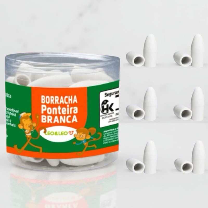 Borracha Escolar Leo Leo - Ponteira Branca 48 UnidadeS