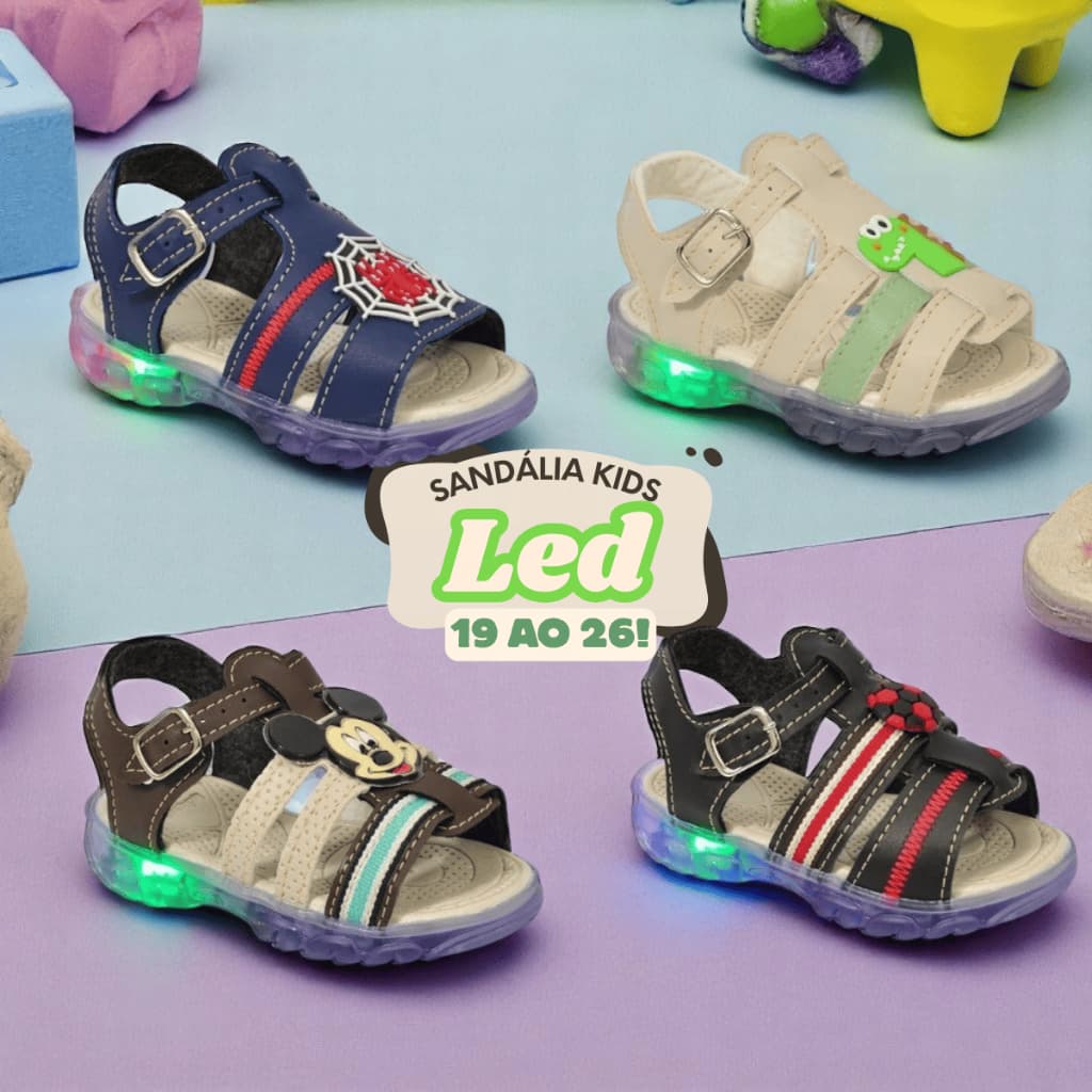 Sandalia Led Bebe Papete Infantil 19 ao 26 Varias Cores Macio