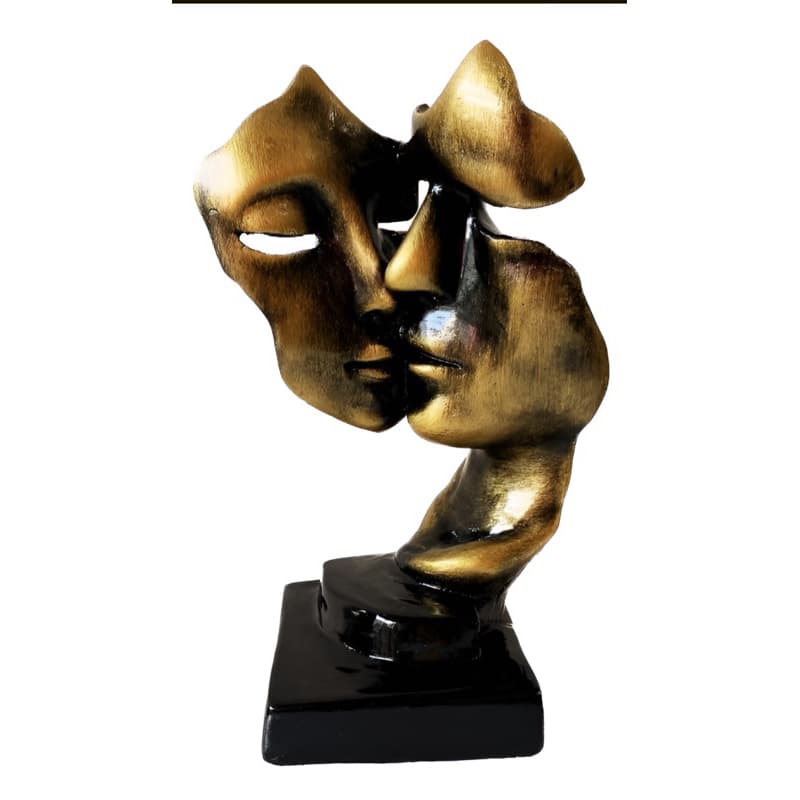 Escultura Namorados Faces Dourado Decorações Casa Escritório