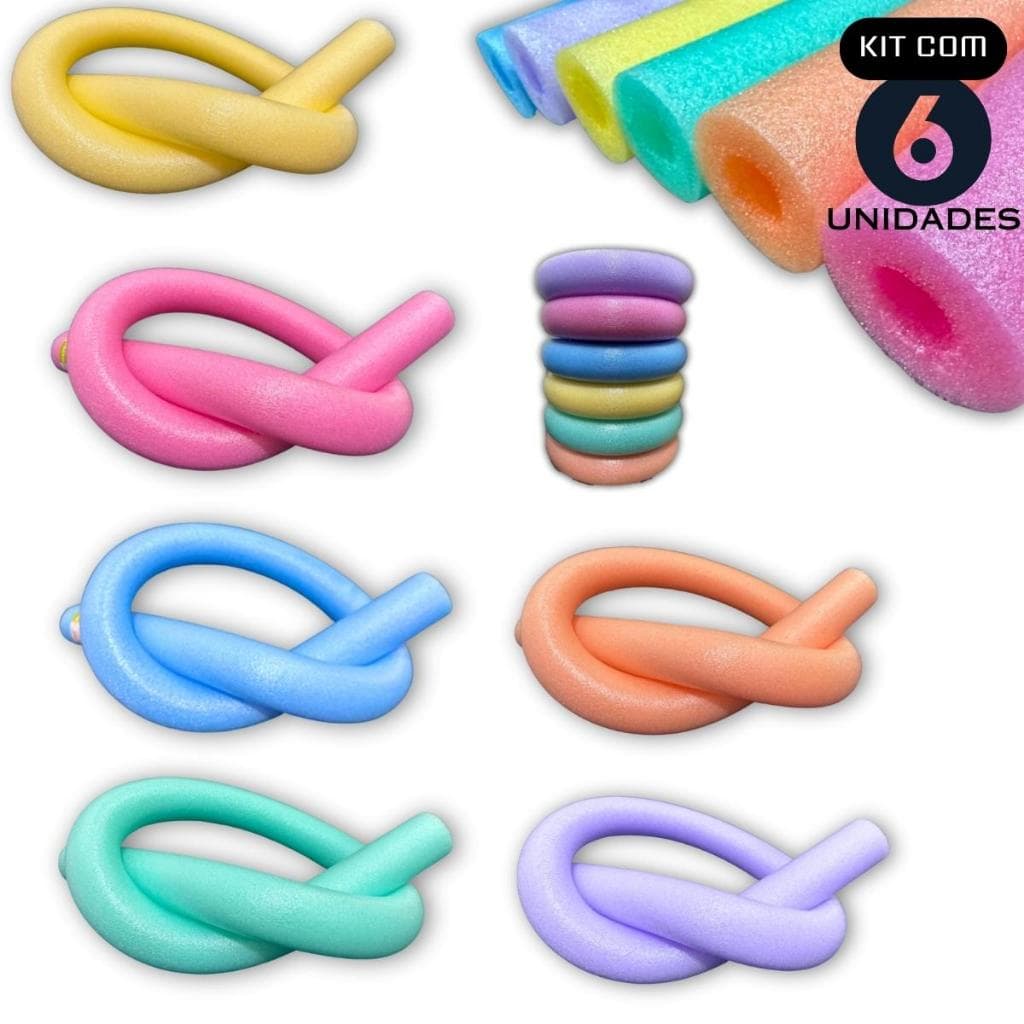Kit 6 Boias Espaguete Piscina Infantil Adulto Macarrão Flutuador Furo Coloridos Viagem