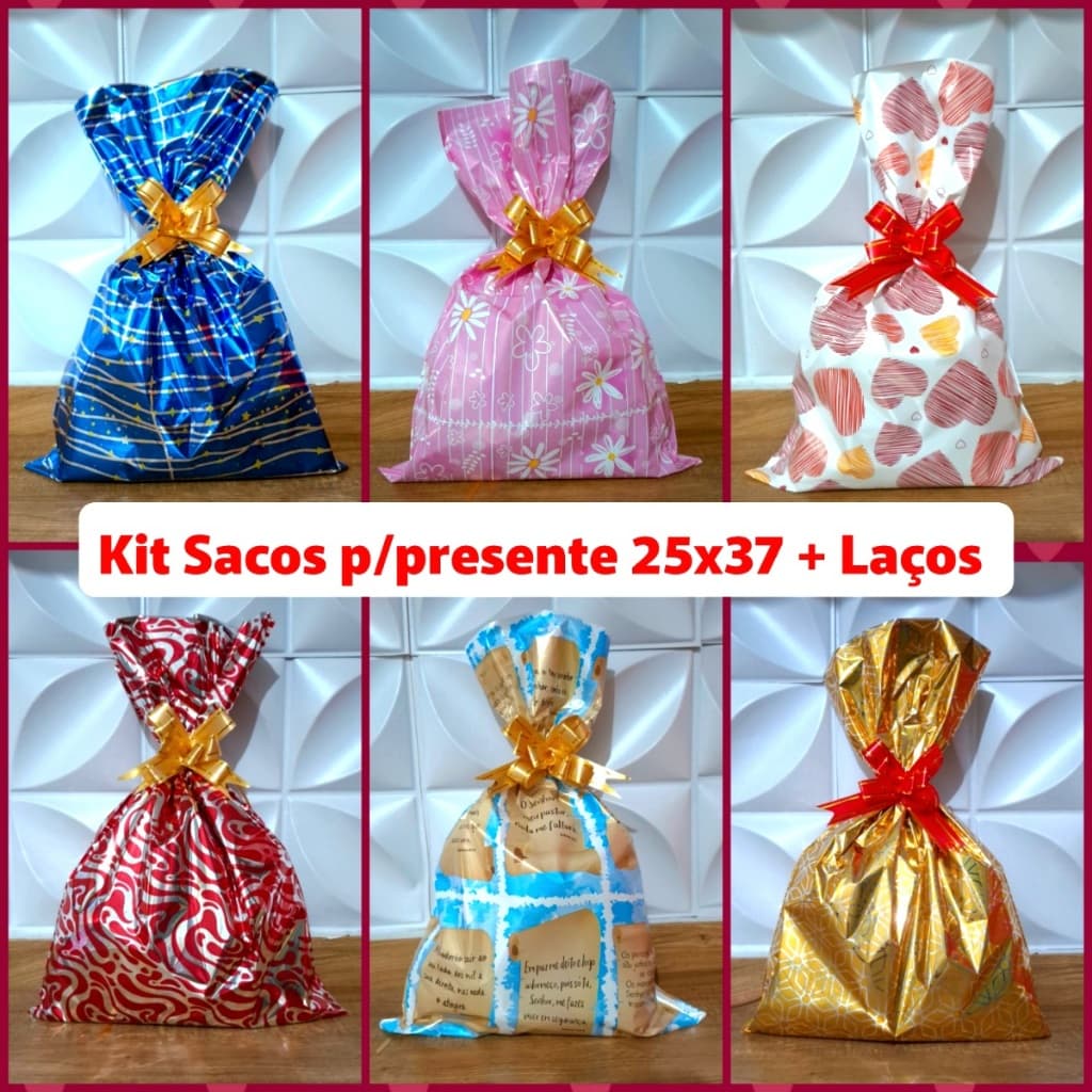 Sacos para presente tamanho 25x37 + Laços