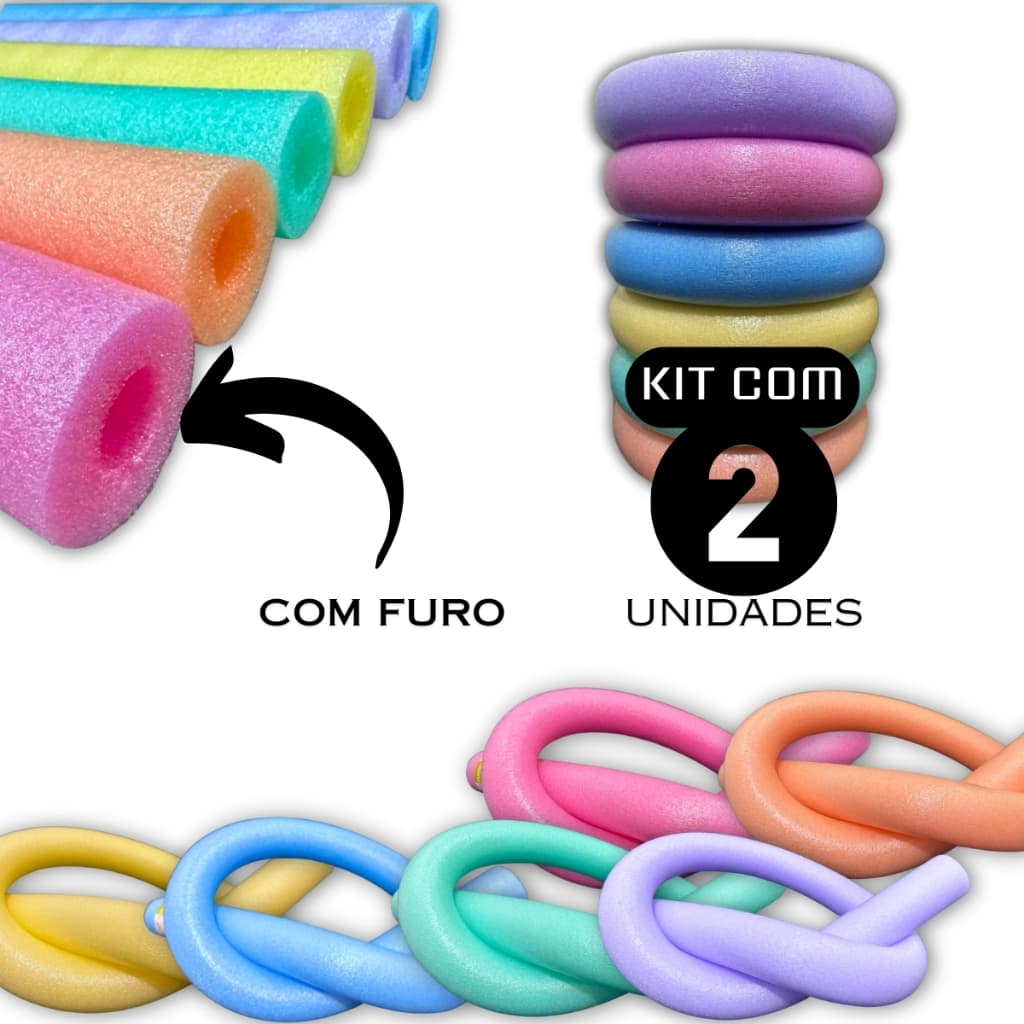 Kit 2 Boia Espaguete Piscina Macarrão Natação Flutuador Infantil Adulto Furo Varias Cores
