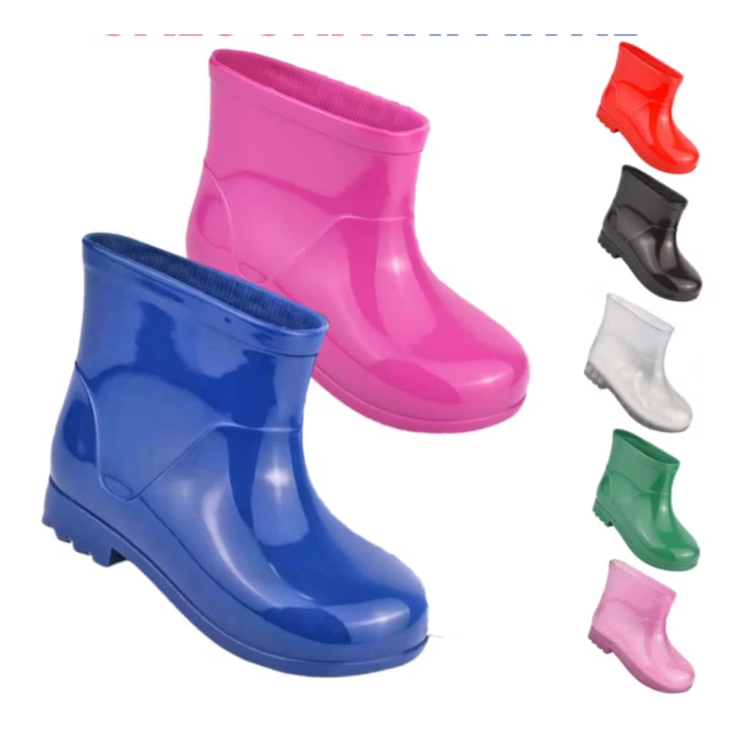 Galocha Lisa Bota de Chuva Infantil Menino e Menina Leve Confortável Impermeável