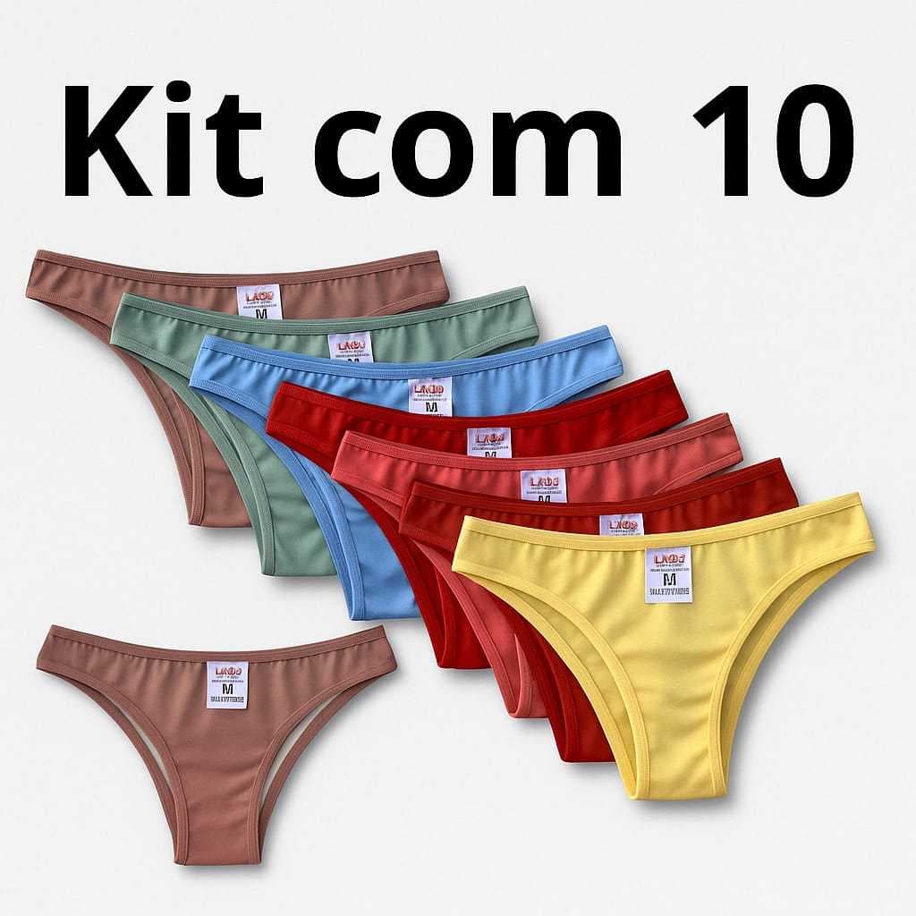 Kit 10 Calcinhas Femininas Tanga Básica Cotton Algodão Confortável