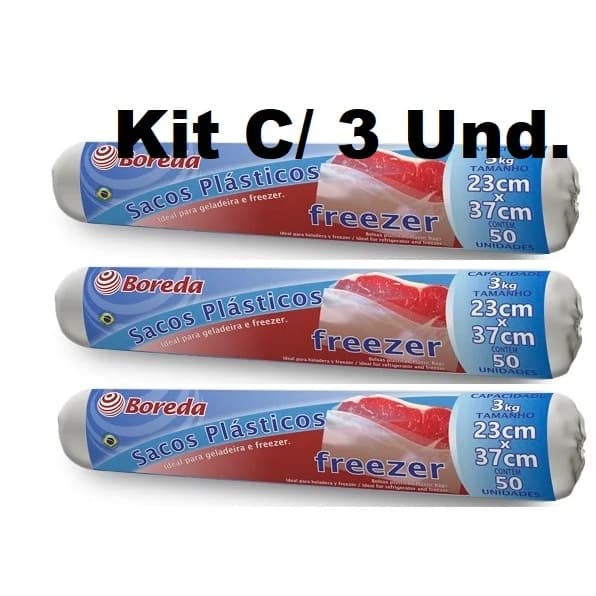 Kit Com 03 Saco Para Freezer Boreda 23X37cm para 3 Kg C/ 50 Unid.
