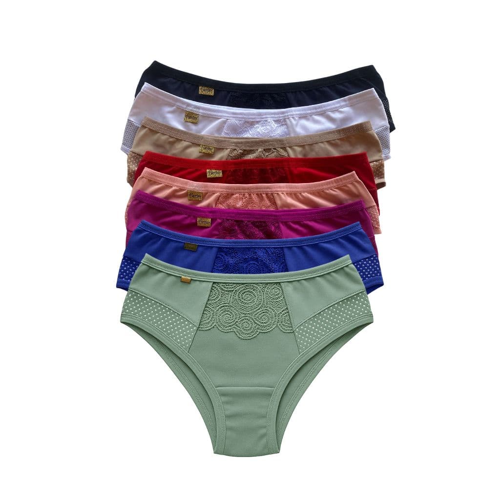 Kit Calcinha Cintura Alta Pós Parto Gestante Renda Lingerie Feminina Forro 100% Algodão