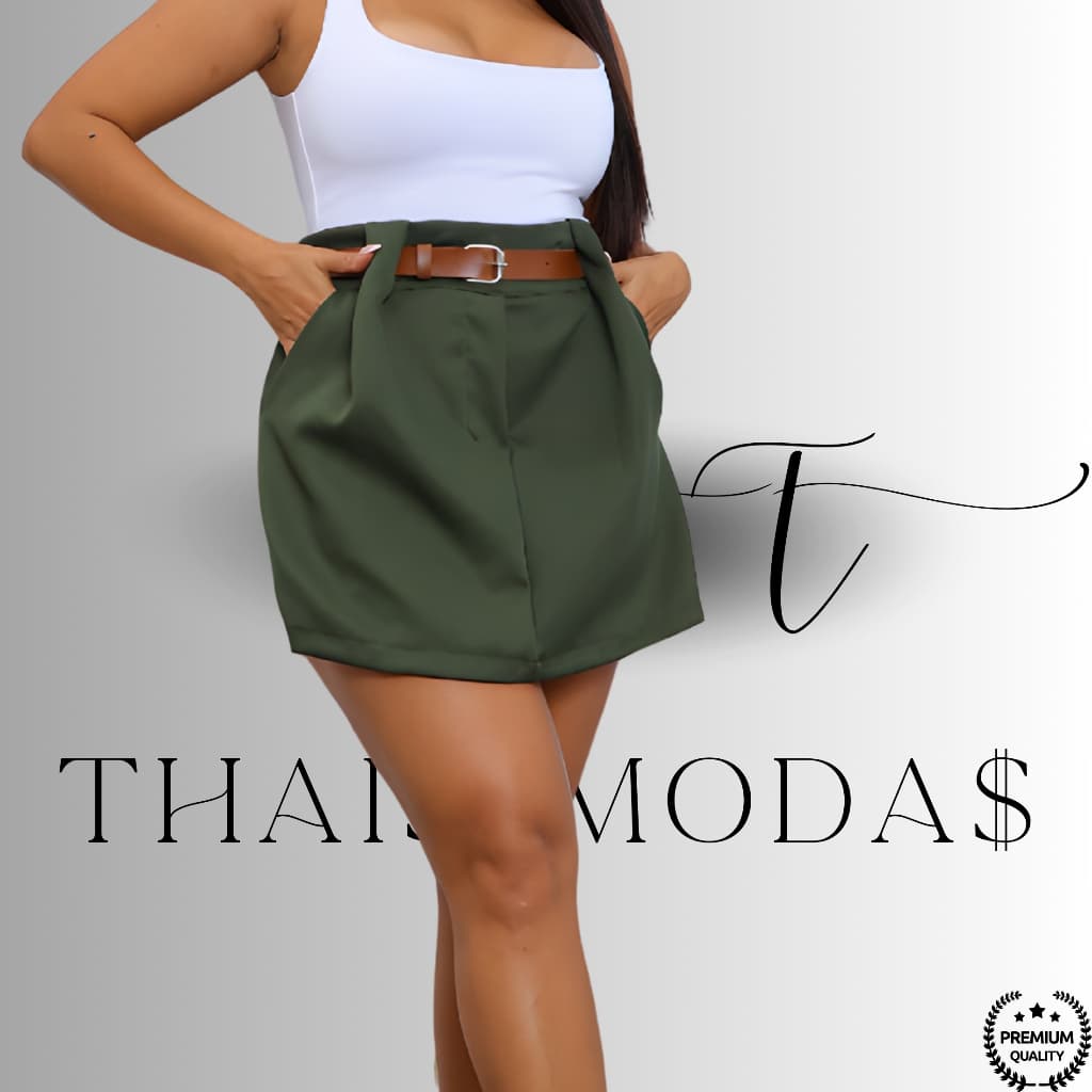 PREMIUM Short Saia Plus Size NOVAS CORES Com Cinto Tamanho 44 Ao 52 com Bolso