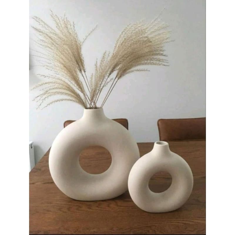 dupla vasos donut decoração estilo minimalista,rosquinha de gesso na cor crua