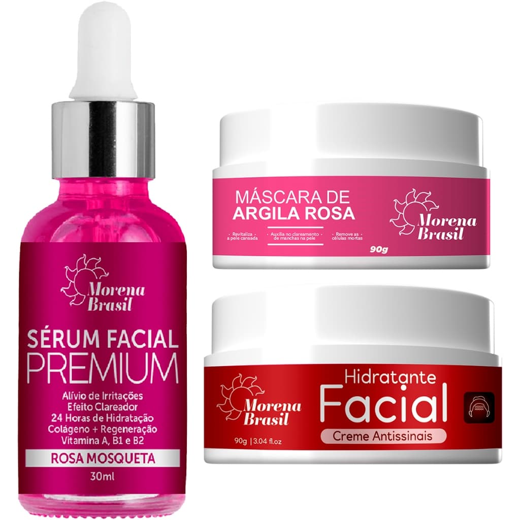 💖🌹 Kit Facial Completo – Argila Rosa 🌸  +  Sérum Rosa  Mosqueta + Creme Anti Sinais 🧖‍♀️