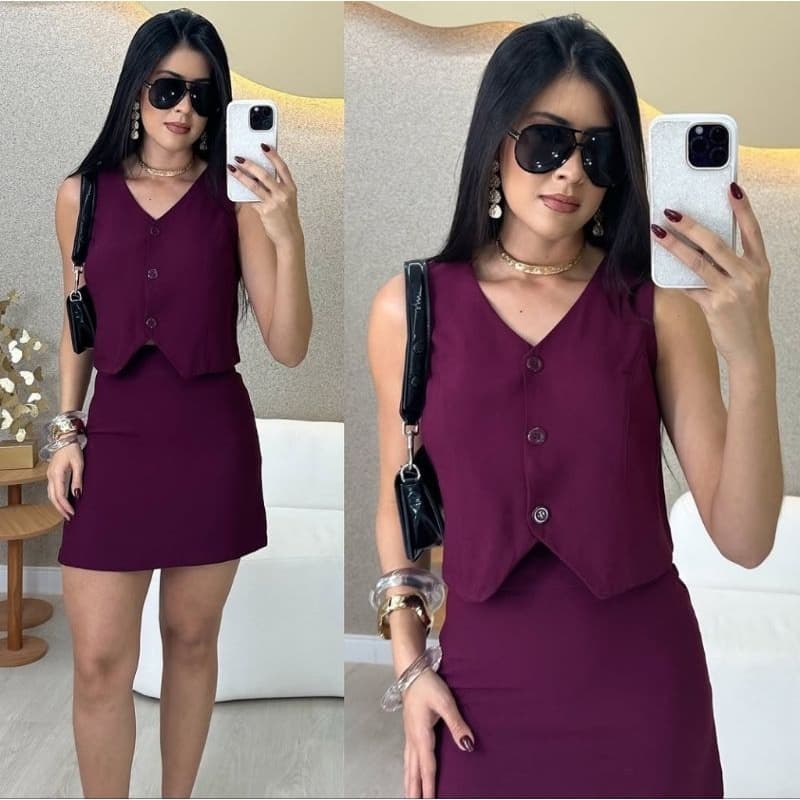 Colete Alfaiataria Feminino Social Forrado Com Três Botão Gola V