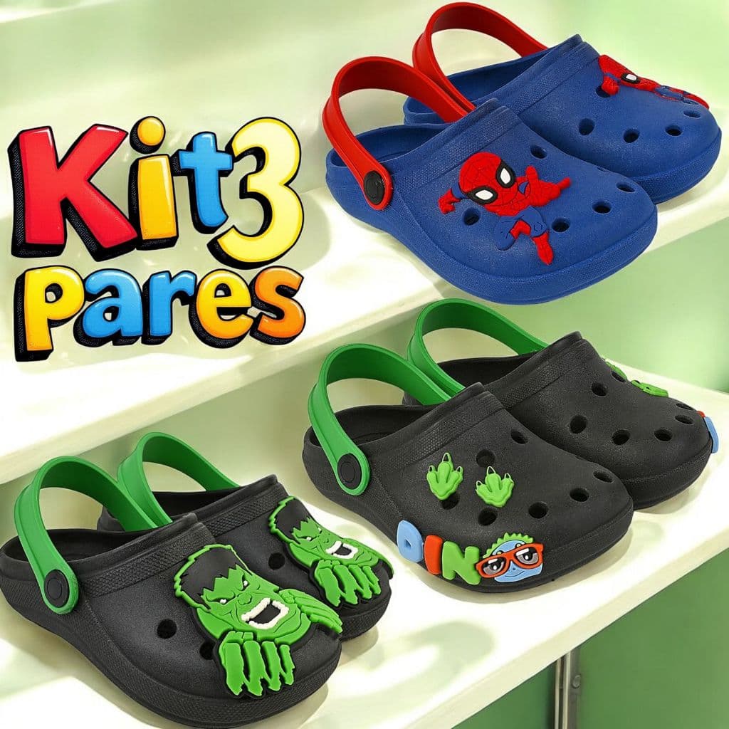 Kit 3 Pares Sandalia Babuche Infantil Menino