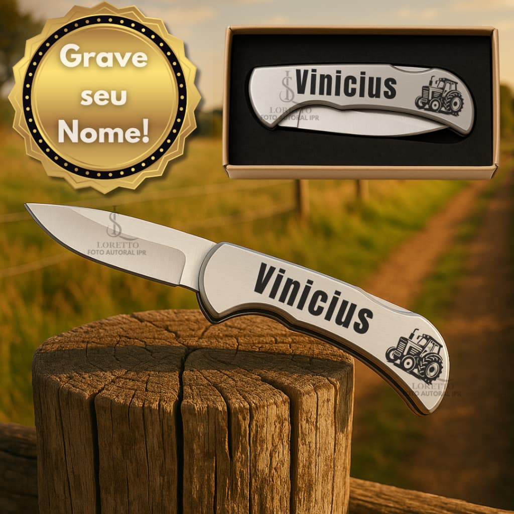 Canivete com Trava Inox com Caixinha e Personalização a Laser
