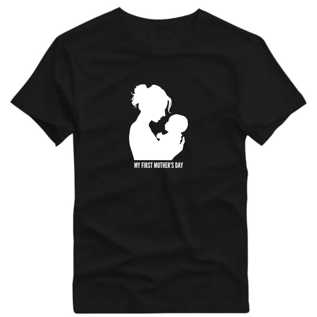 Camiseta Mãe Primeiro Dia-Das-Mães Estampada Mae com bebê Blusa 100% Algodão Camisa De Envio Imediato