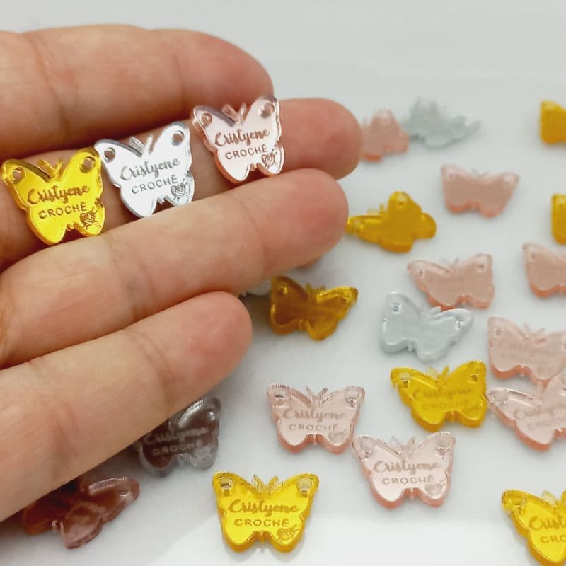Tag Acrílica Borboleta Personalizada 1,6cm – Aniversário, Crochê e Artesanato - Leia a Descrição por favor