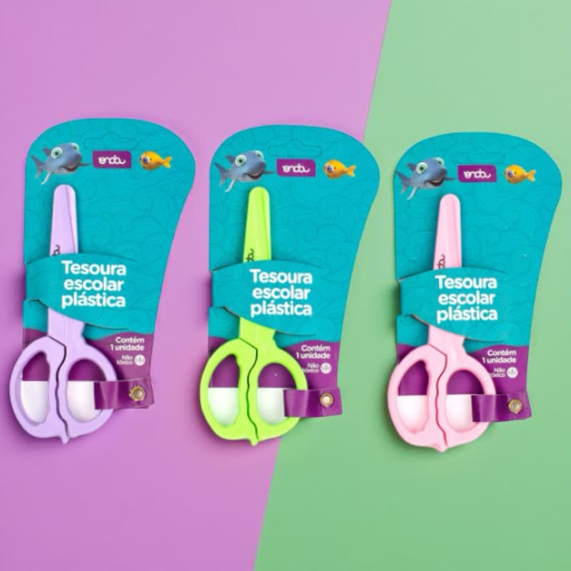 24 Tesouras,Tesoura Escolar Plástica 12,7cm - Cores Pastéis - Caixa com 24 Unidades
