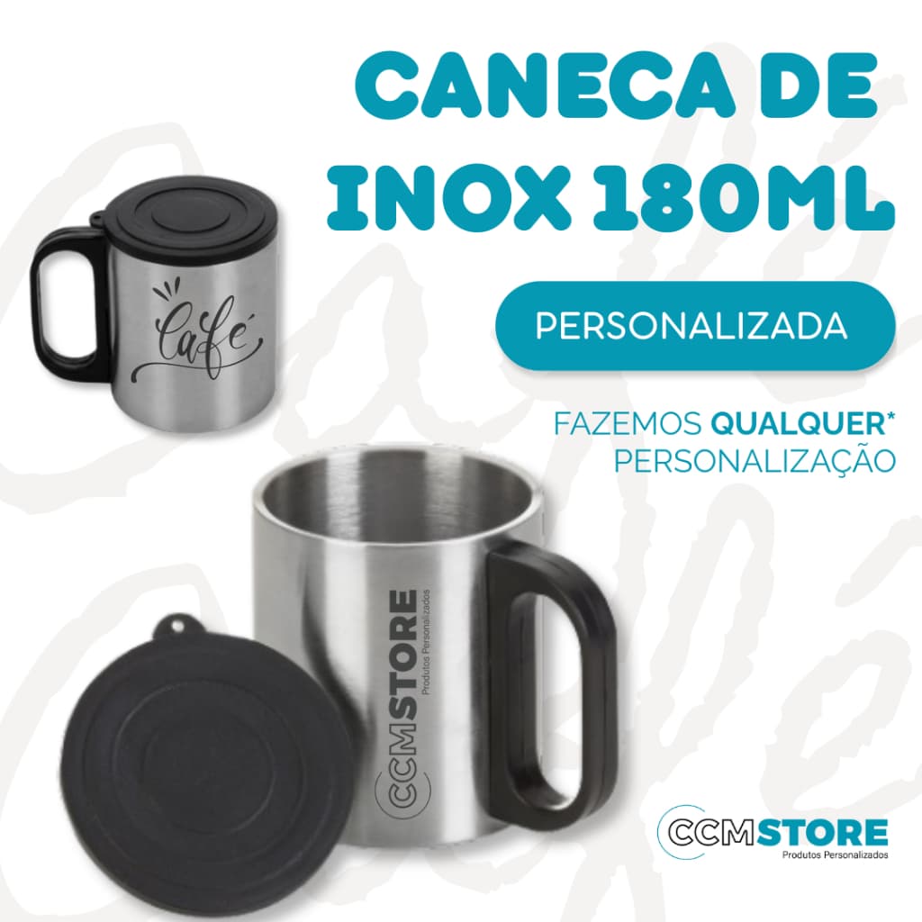Caneca Inox 180ml Personalizada nome logo e profissões