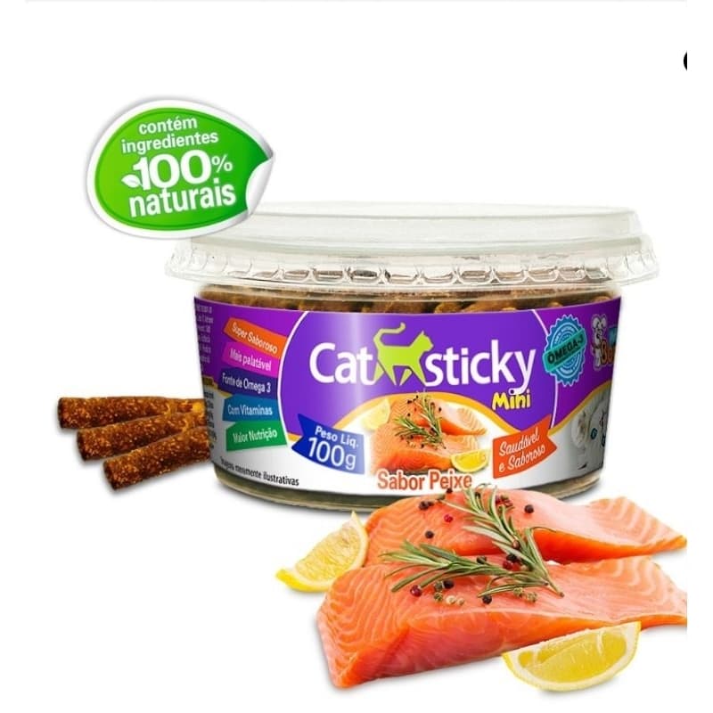 CAT STICKY PRÓ BONE PETISCO PARA GATOS SABOR PEIXE POTE DE 100G