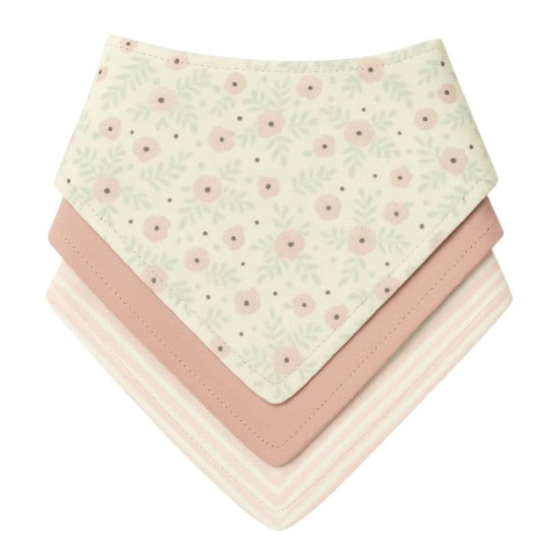 Kit com 3 Babador Bandana Bebê Menina 100% Algodão Floralzinho