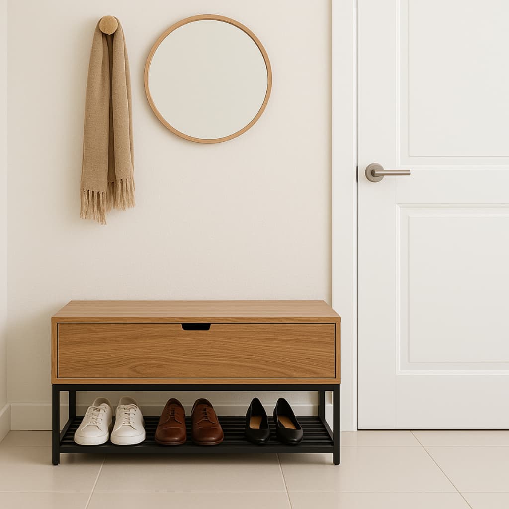 Banco sapateira com porta calçadeira balção recamier aparador organizador de sapatos assento