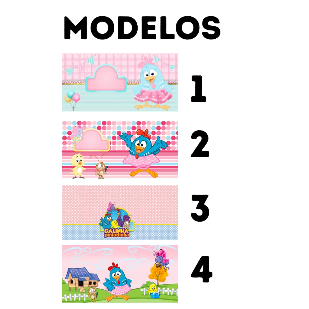 Rotulo adesivo para Cofrinhos Personalizados Tema Galinha Pintadinha Rosa Varios modelos/ Fazemos varios temas