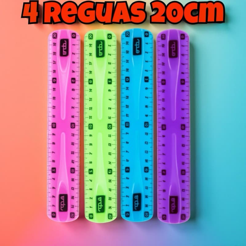Régua Flexível Colorida 20cm - 4 Unidades