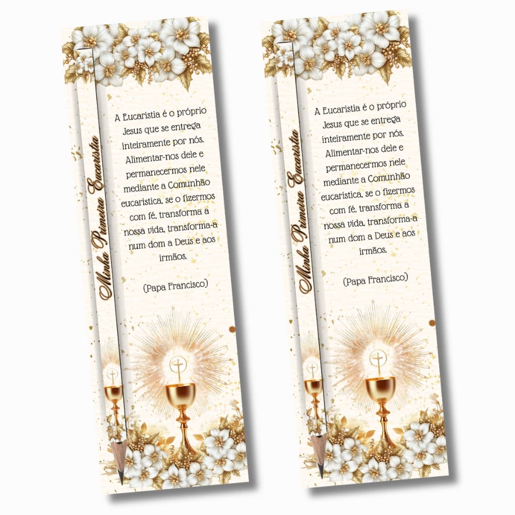 10, 20 ou 40 Lembrancinha Primeira Eucaristia, Comunhão  Card com Lápis ou Caneta