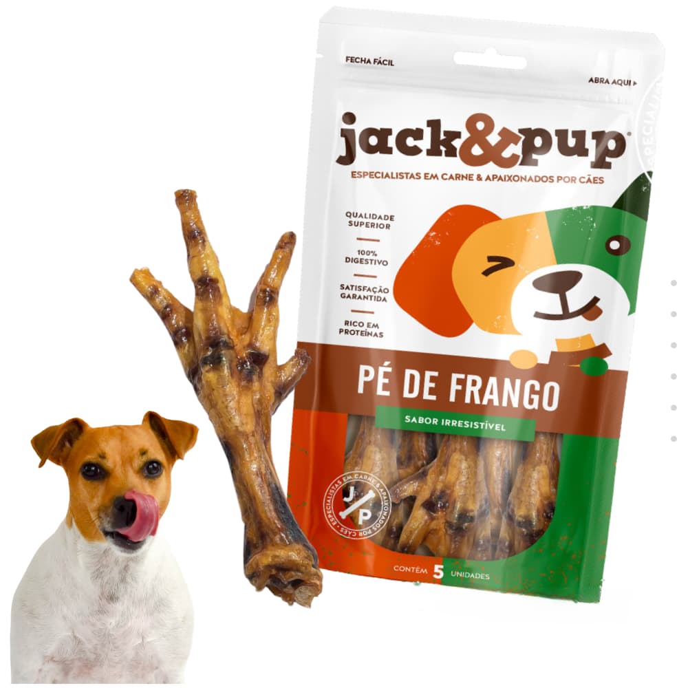 Petisco Natural Pé De Galinha Desidratado Jack e Pup Para Cachorro Cães Pé de Frango Jack&Pup 5un